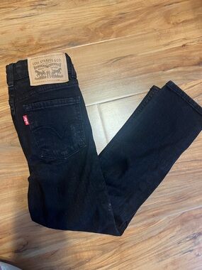 Levi's Black Slim Straight Jeans with Signature Patch slightly distressed